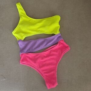 Source Unknown Neon Colorblock One-Piece Swimsuit - Yellow, Purple & Pink